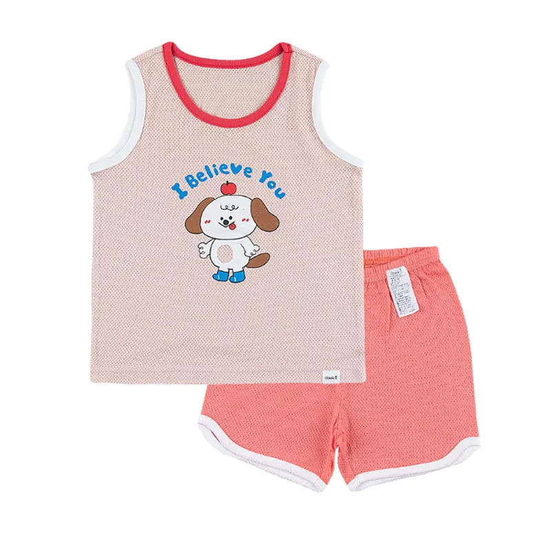 Kids Summer Seeveless Shirt Cotton Cool Mesh Pajamas Set - Apple Dog