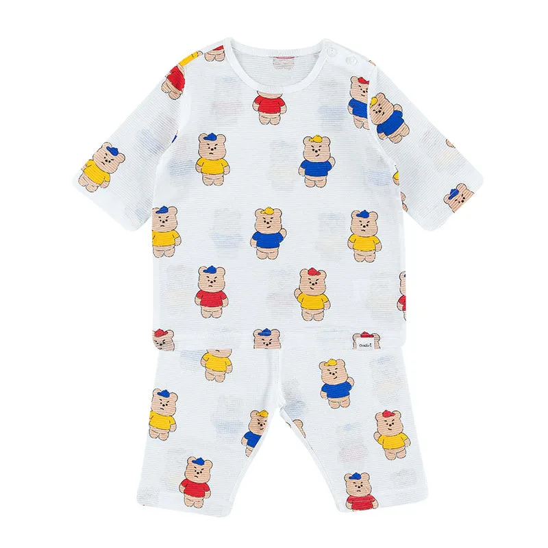 Kids Summer Short Shirt Cotton Cool Mesh Pajamas Set - Jelly Bear