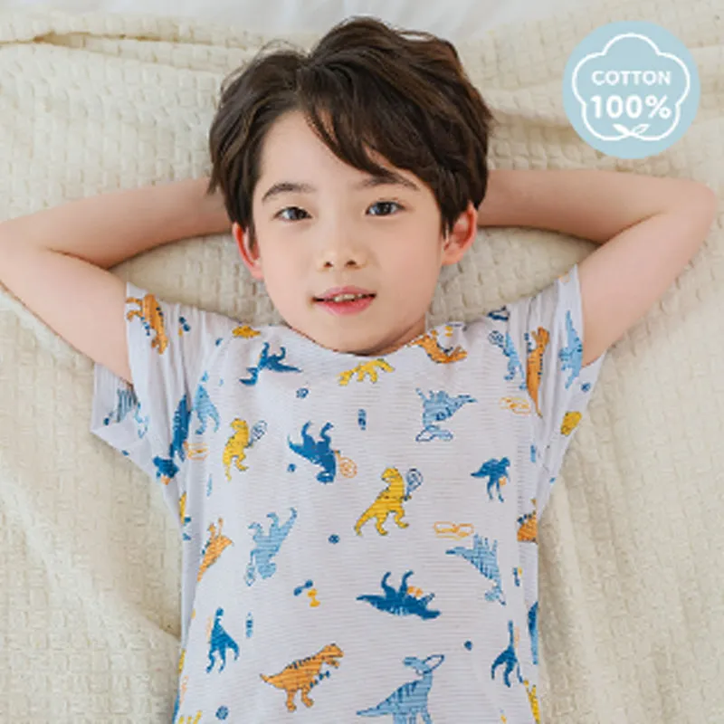 Kids Summer Short Shirt Cotton Cool Mesh Pajamas Set - Petasaurus