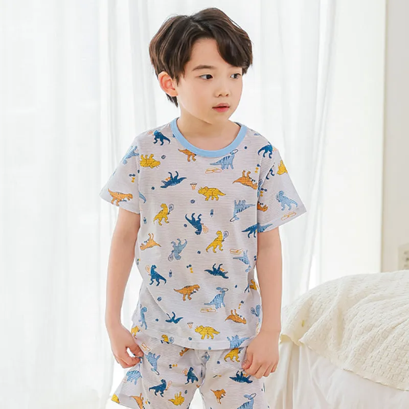 Kids Summer Short Shirt Cotton Cool Mesh Pajamas Set - Petasaurus