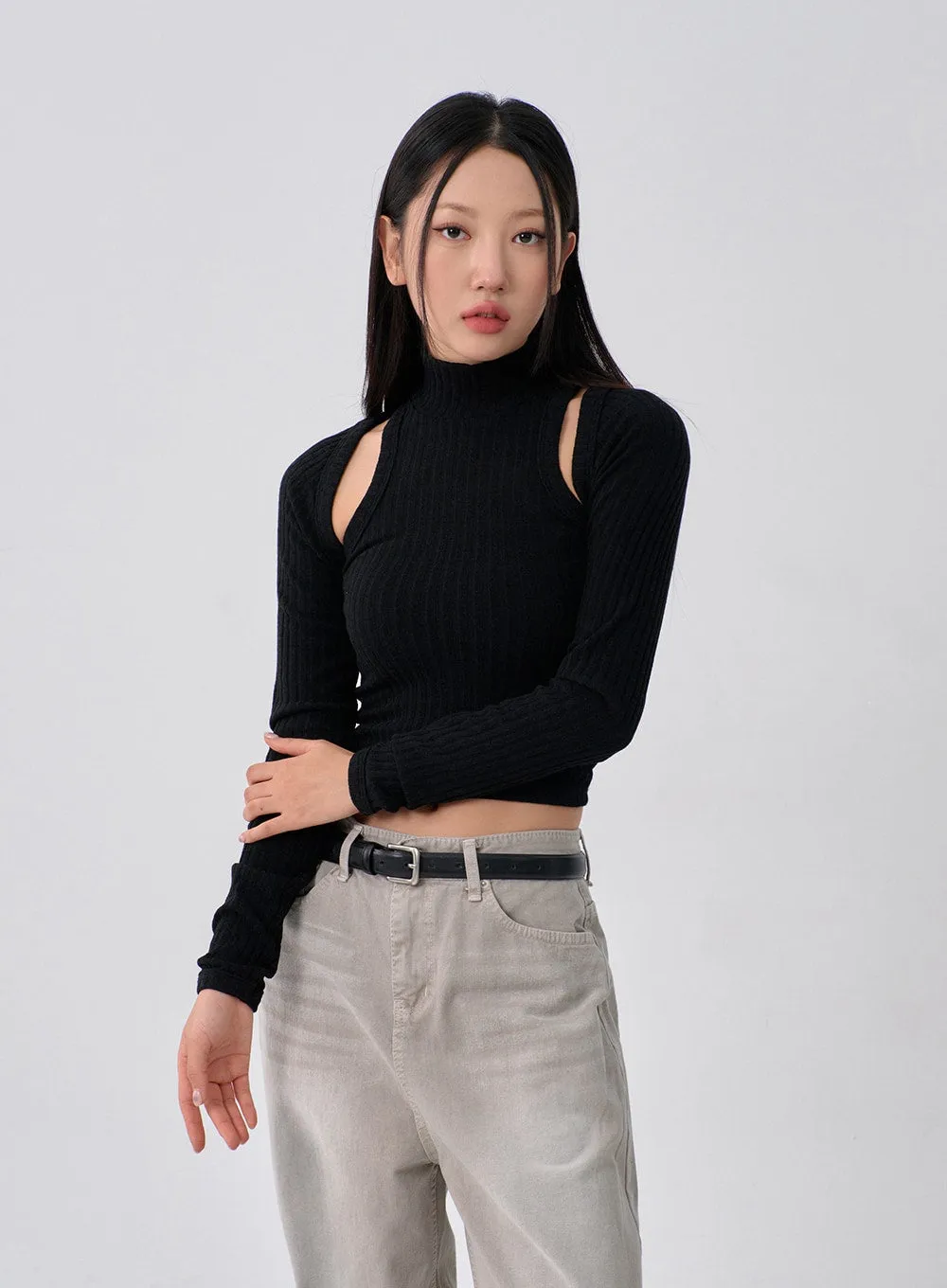 Knit Turtleneck Tank Top And Bolero Set CN11