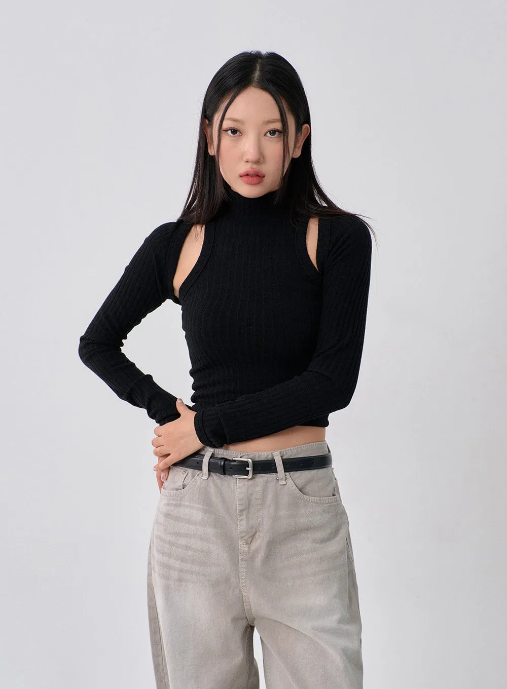 Knit Turtleneck Tank Top And Bolero Set CN11