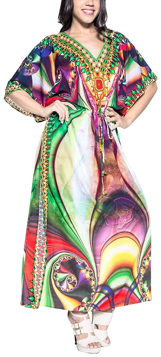 LA LEELA Digital Women's Kaftan Kimono Nightgown Beachwear Cover up Dress