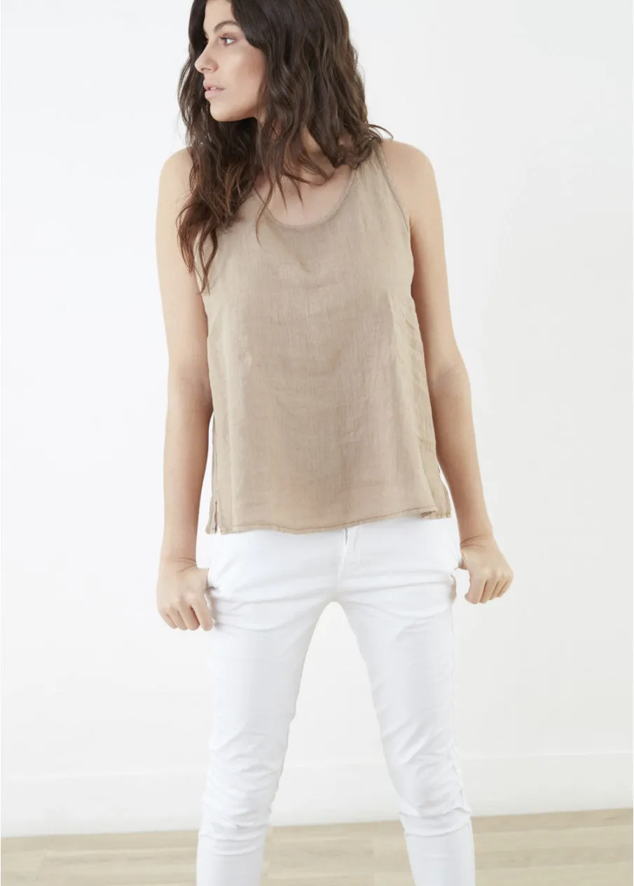 Lea Linen Sleeveless Tank Top.