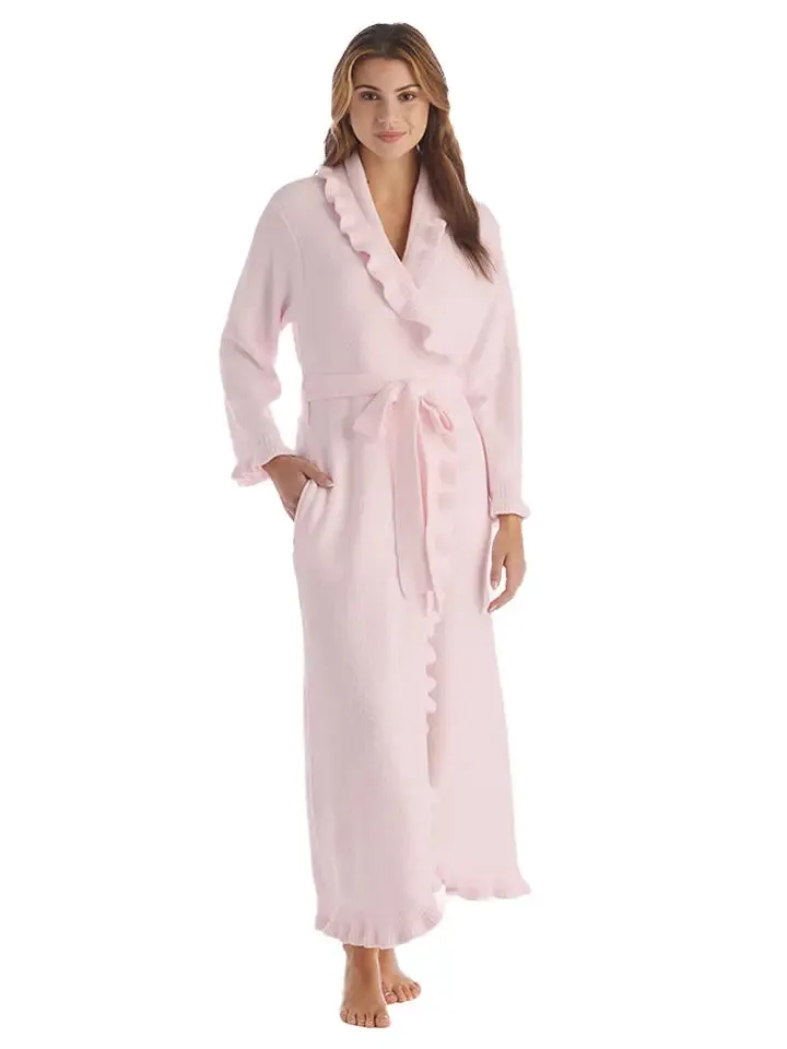 Light Pink Chenille Ruffle Robe Long - SMALL