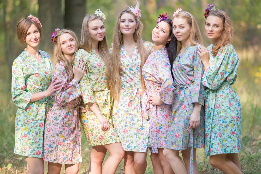 Light Yellow Happy Flowers Pattern Bridesmaids Robes