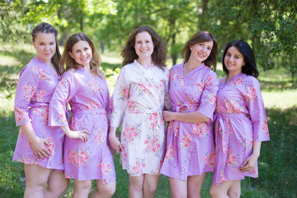 Lilac Faded Flowers Pattern Bridesmaids Robes