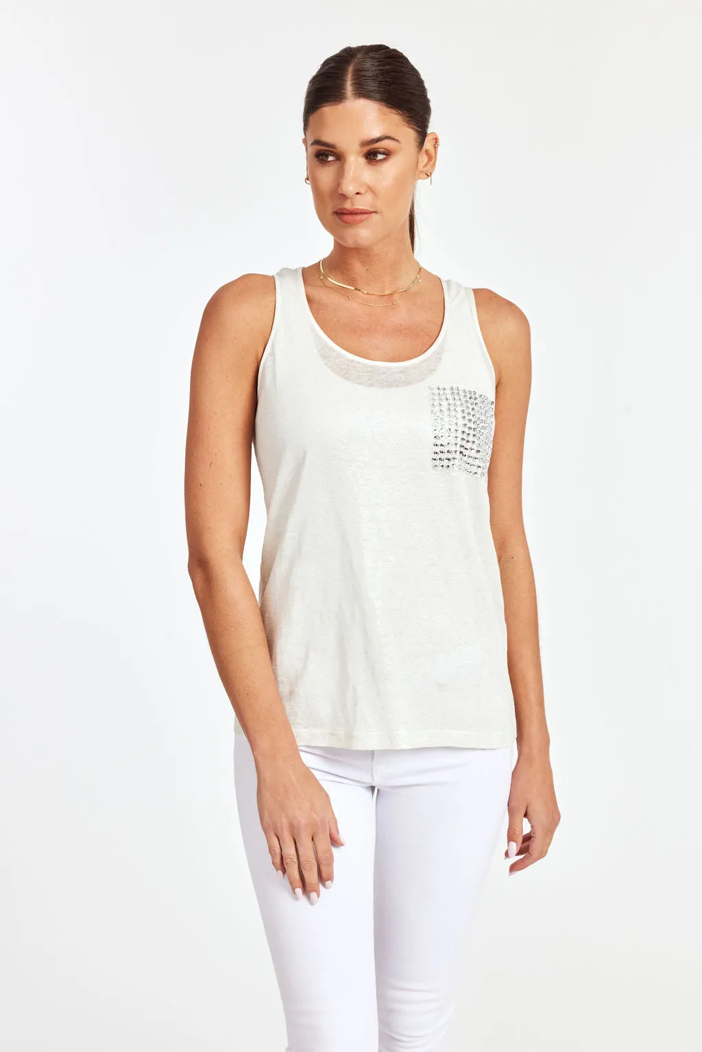 Linen Rhinestone Pocket Tank