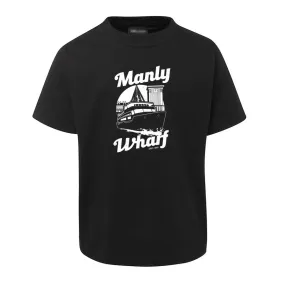 Manly Wharf Ferries Childrens T-Shirt (Black, White Print)