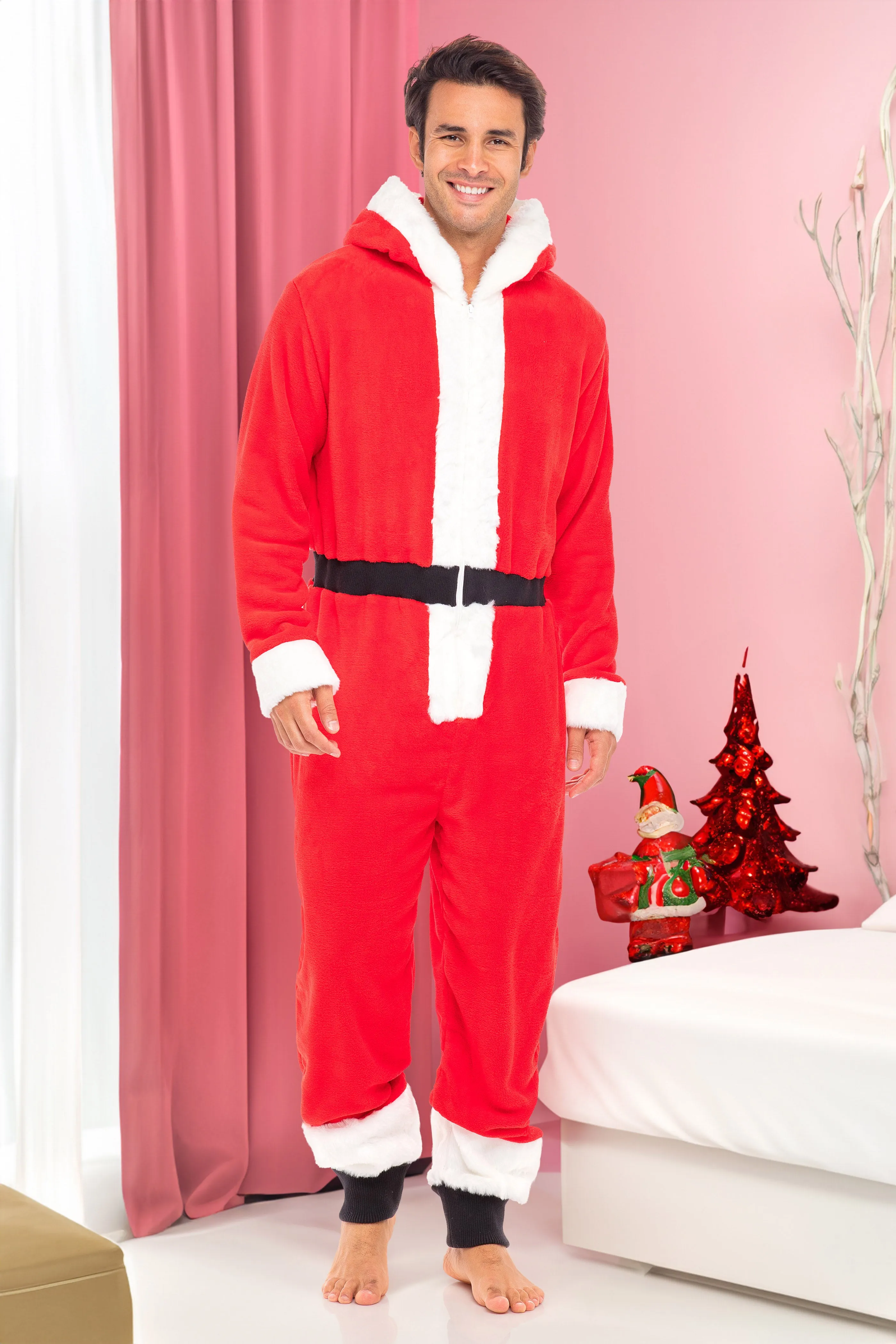 Men's Hooded Footed Adult Onesie Pajamas, Plush Winter PJs with Hood