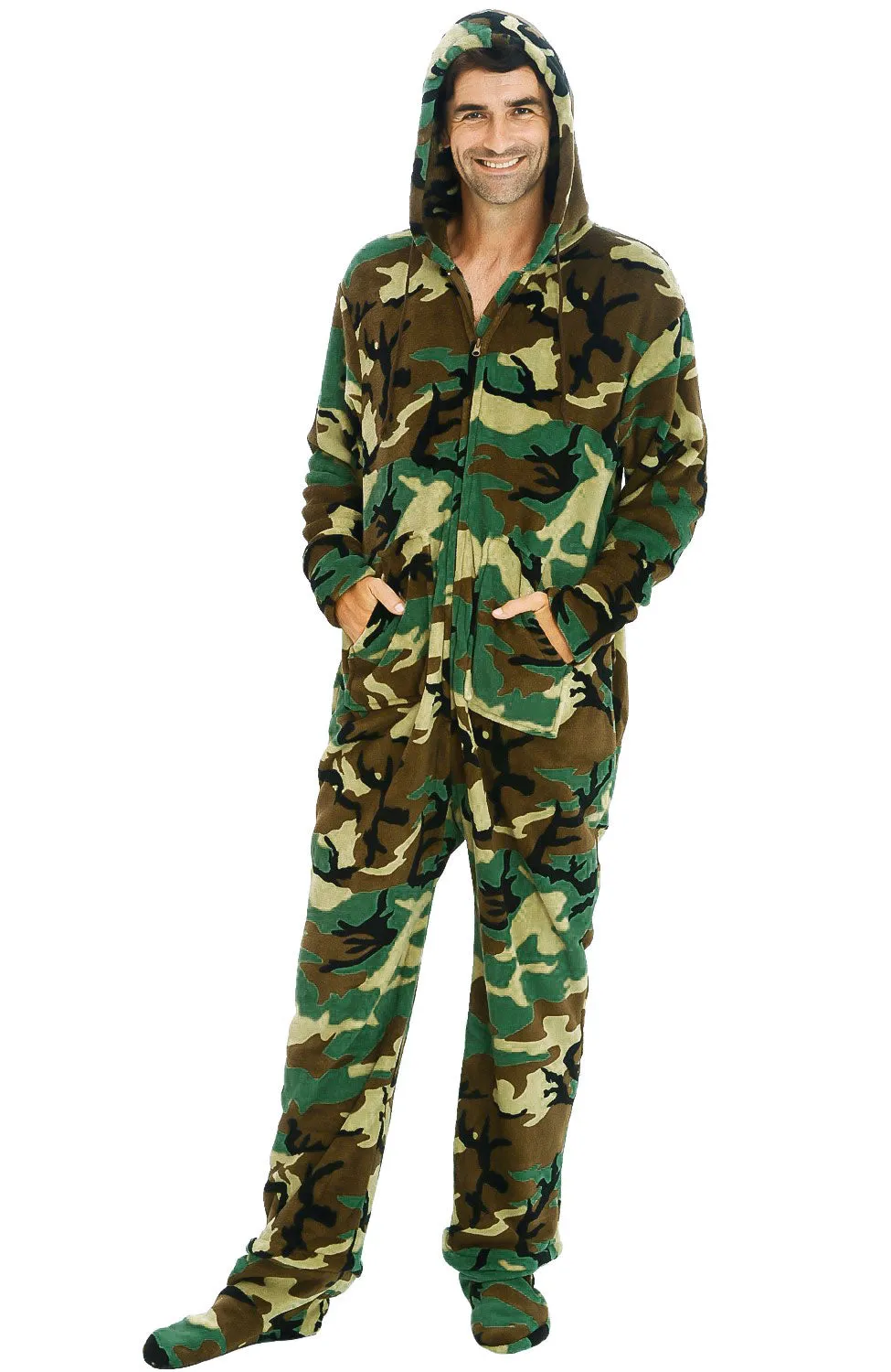 Men's Hooded Footed Adult Onesie Pajamas, Plush Winter PJs with Hood