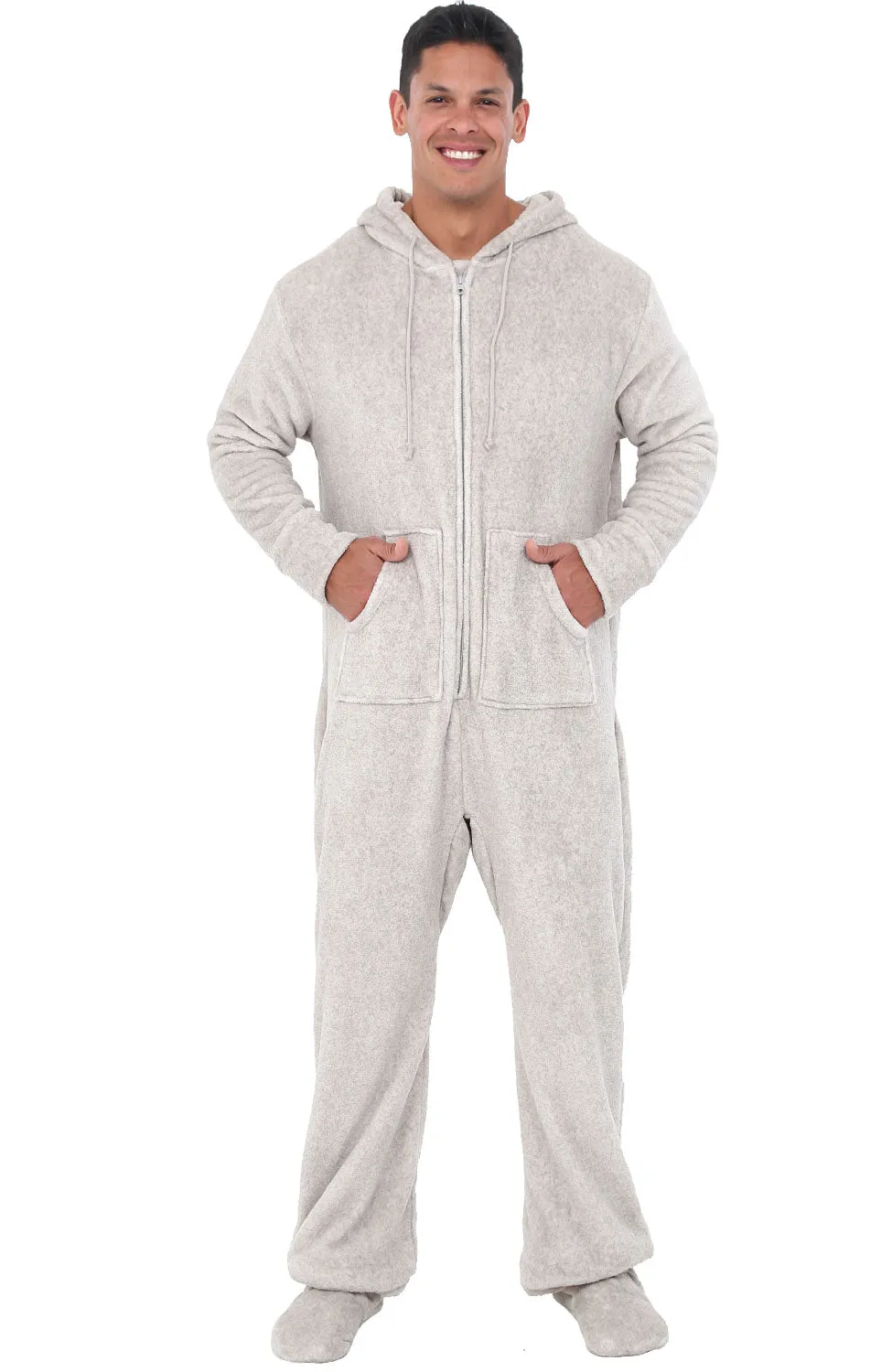 Men's Hooded Footed Adult Onesie Pajamas, Plush Winter PJs with Hood