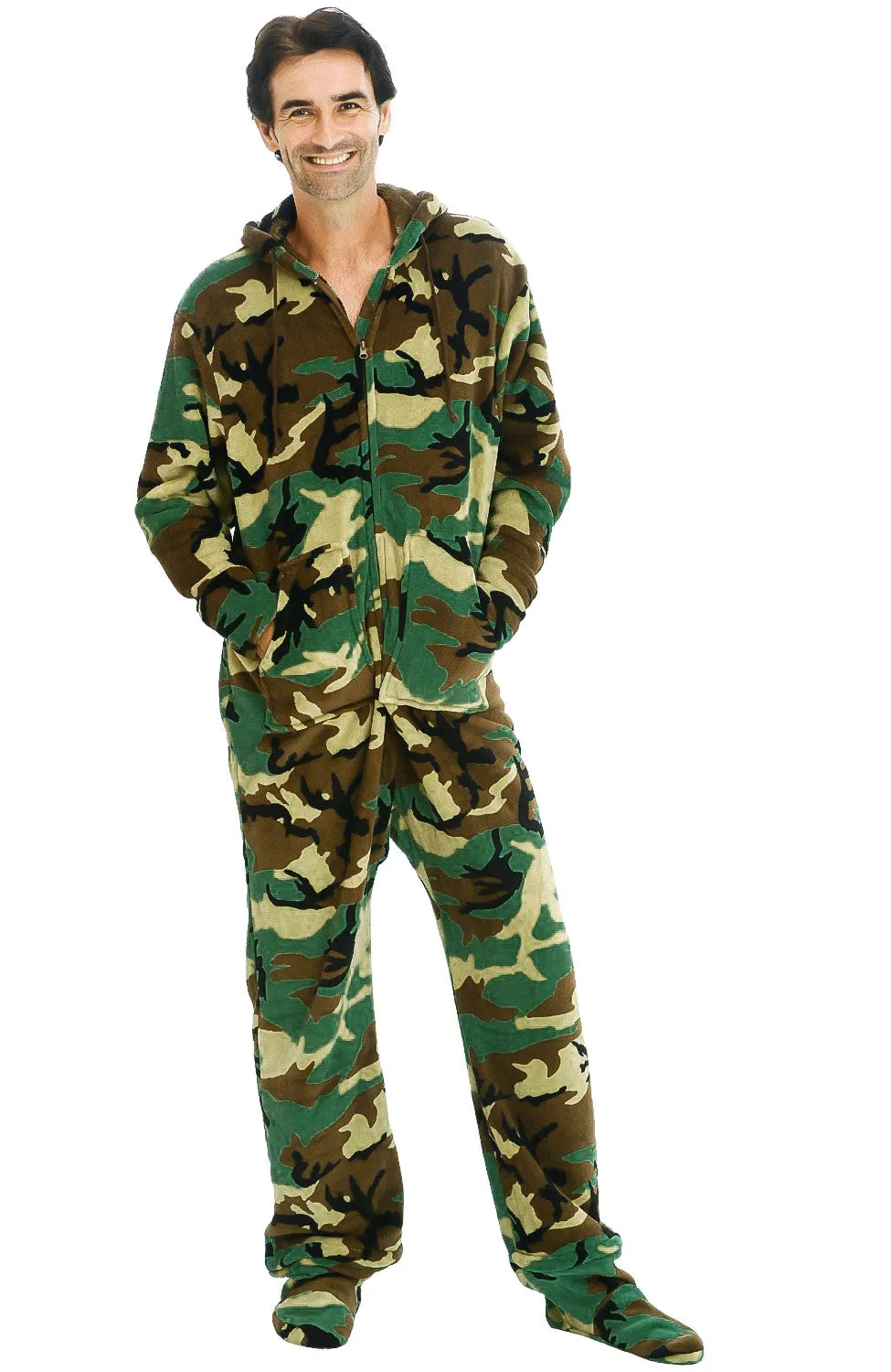 Men's Hooded Footed Adult Onesie Pajamas, Plush Winter PJs with Hood