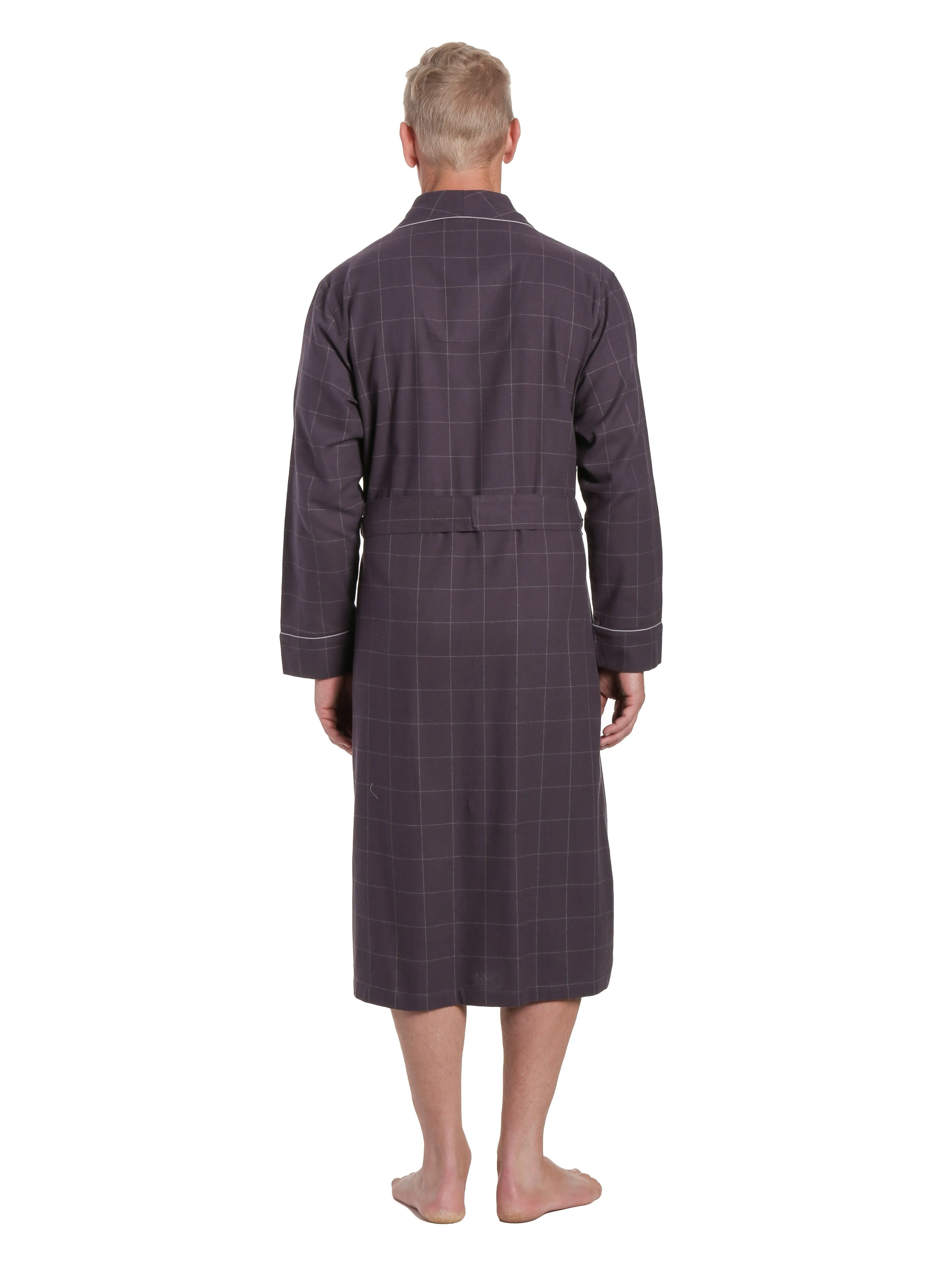 Mens Premium 100% Cotton Flannel Robe - Windowpane Checks - Iron