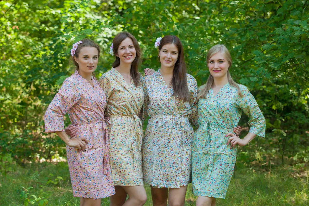 Mismatched Petit Floral Patterned Bridesmaids Robes in Soft Tones