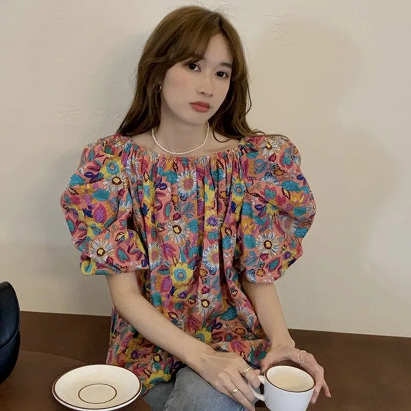 Off-Shoulder Blouse With Floral Pattern