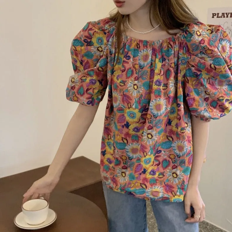 Off-Shoulder Blouse With Floral Pattern