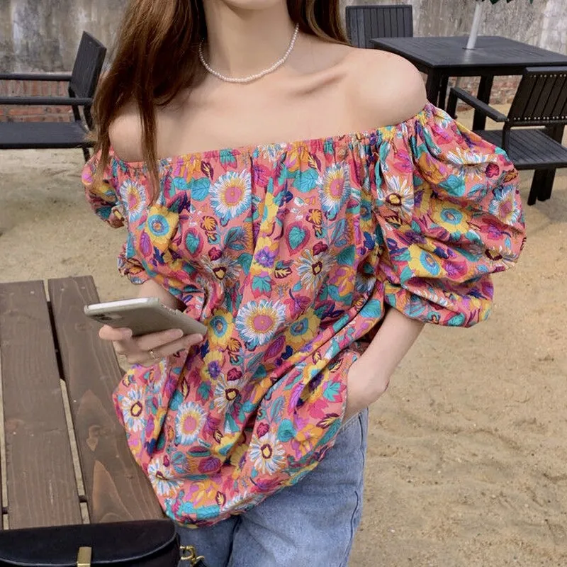 Off-Shoulder Blouse With Floral Pattern