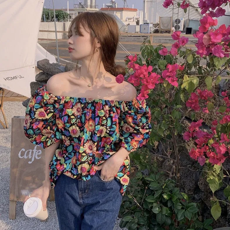 Off-Shoulder Blouse With Floral Pattern