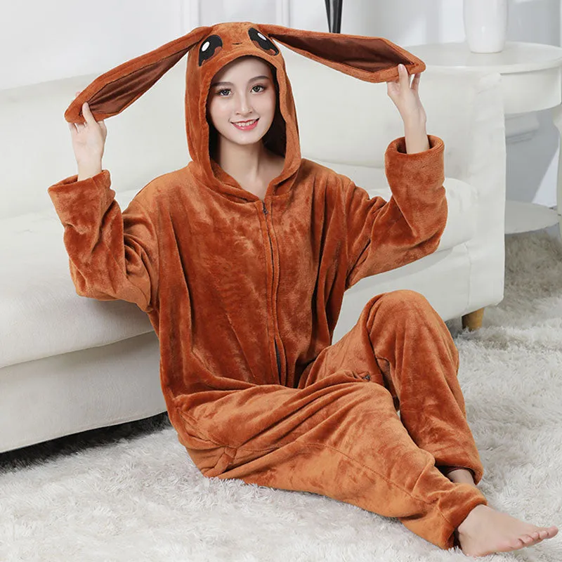 Onesie Zipper Brown Pajama Thick Flannel Kigurumis Unisex  Cute  Animal Kawaii Sleepwear Winter Overalls Warm Homewear