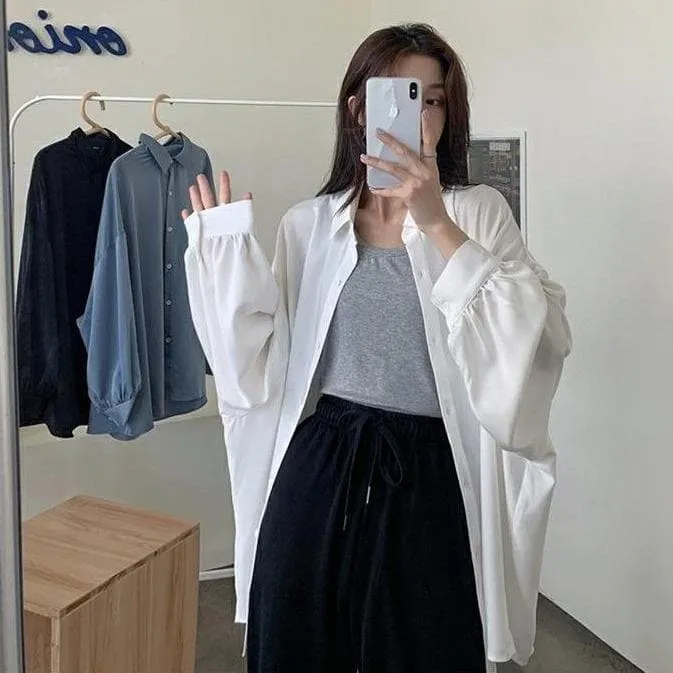 Oversized Shirt With Lantern Sleeves