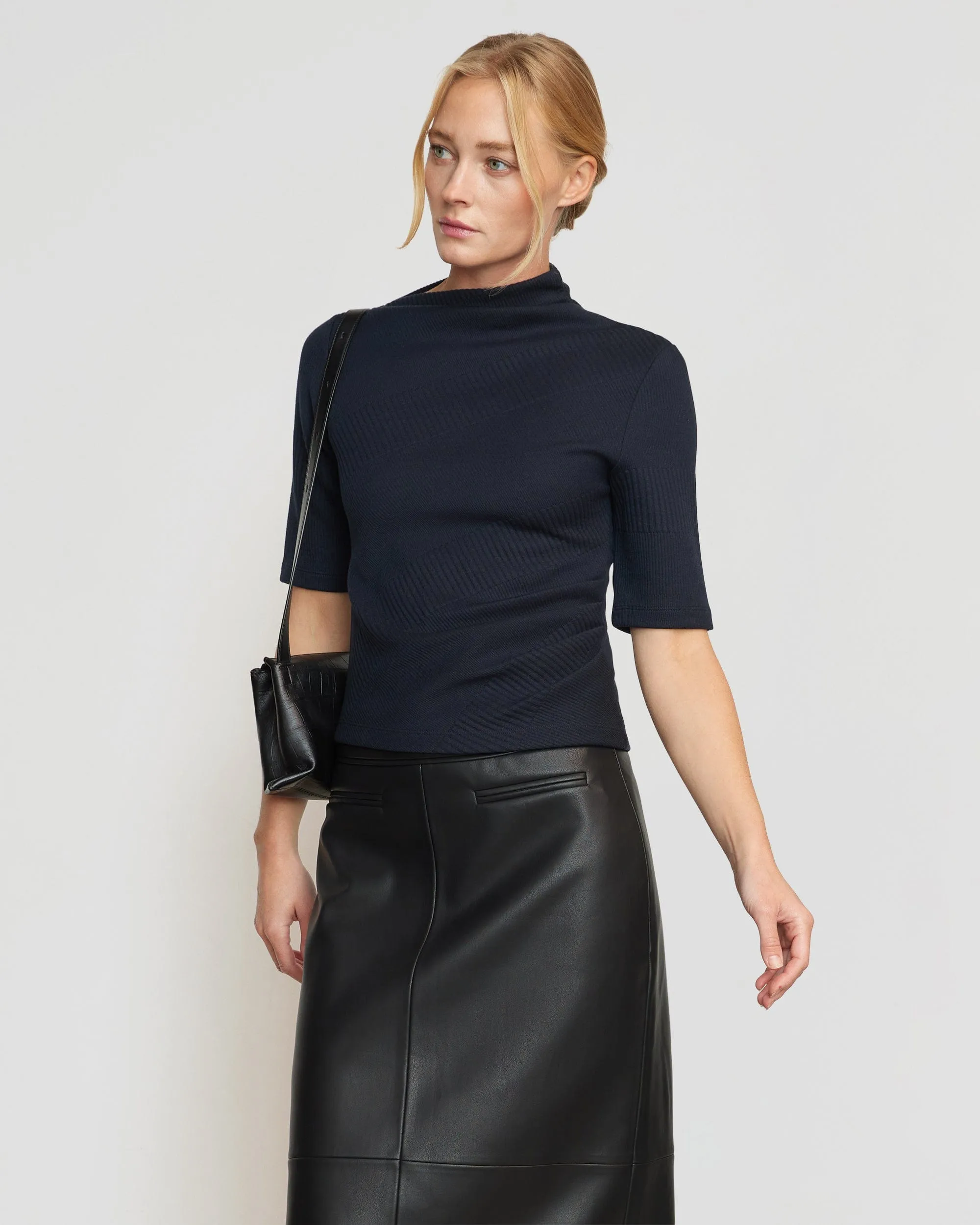 Pauline Ribbed Asymmetric-Neck Top