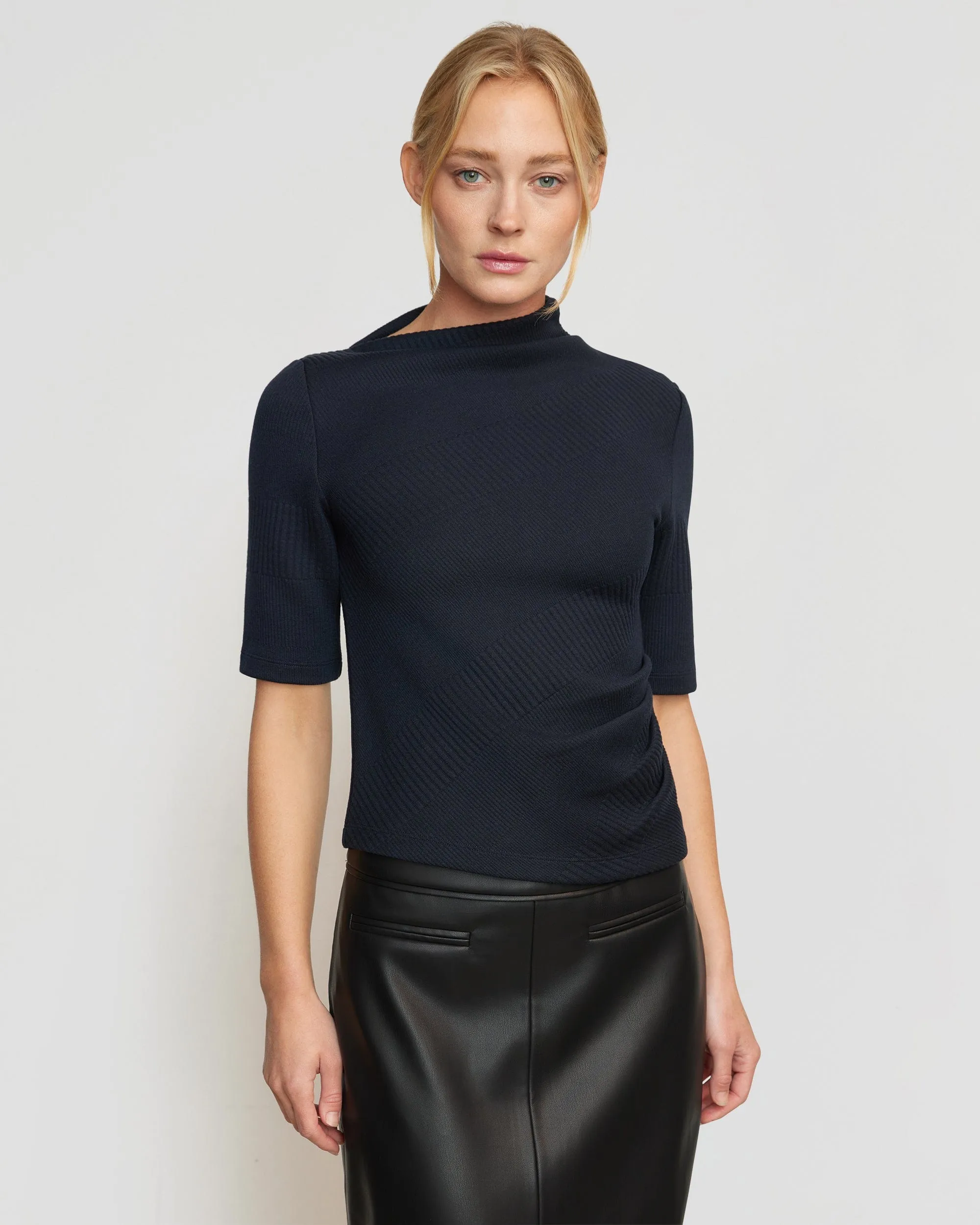 Pauline Ribbed Asymmetric-Neck Top