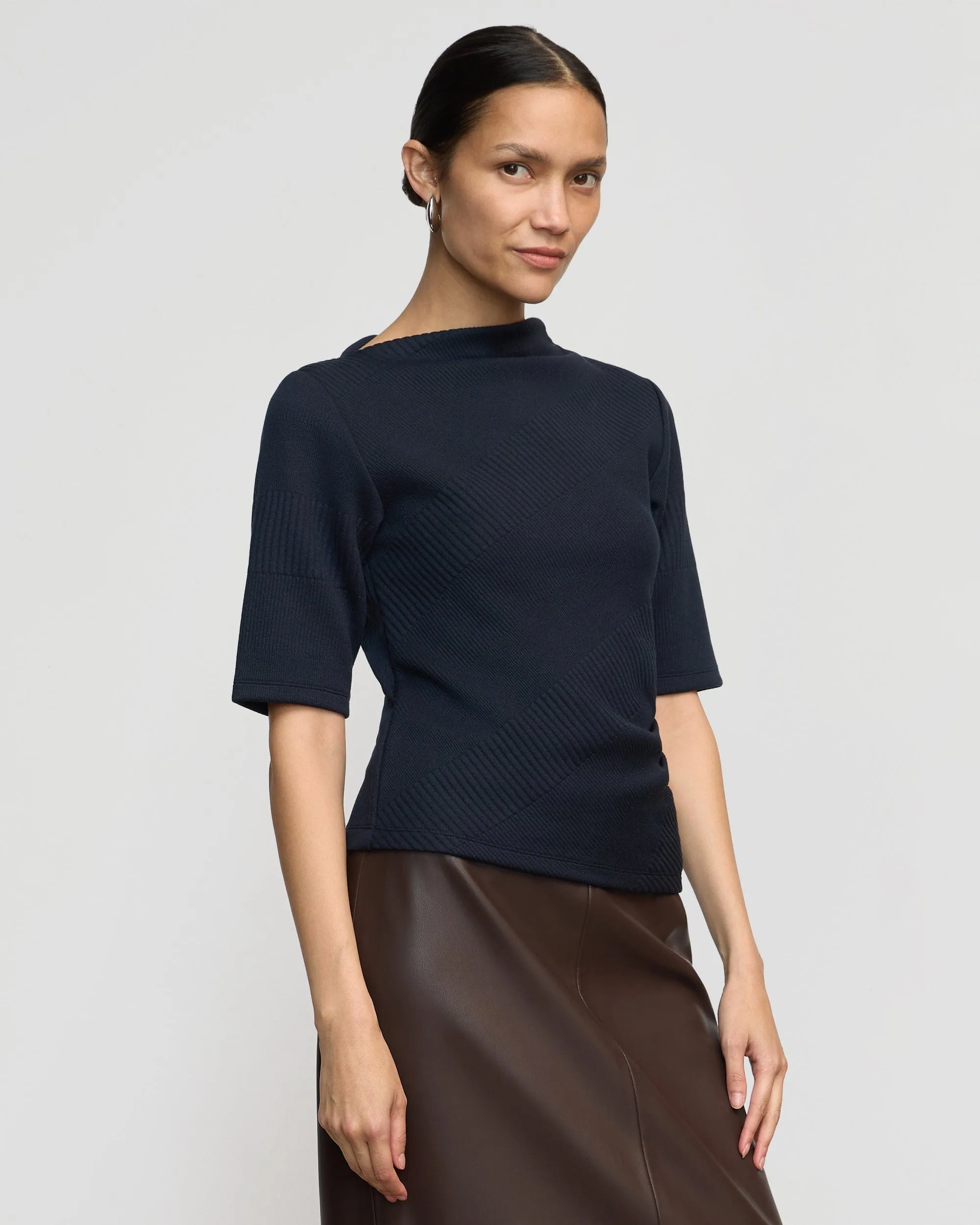 Pauline Ribbed Asymmetric-Neck Top