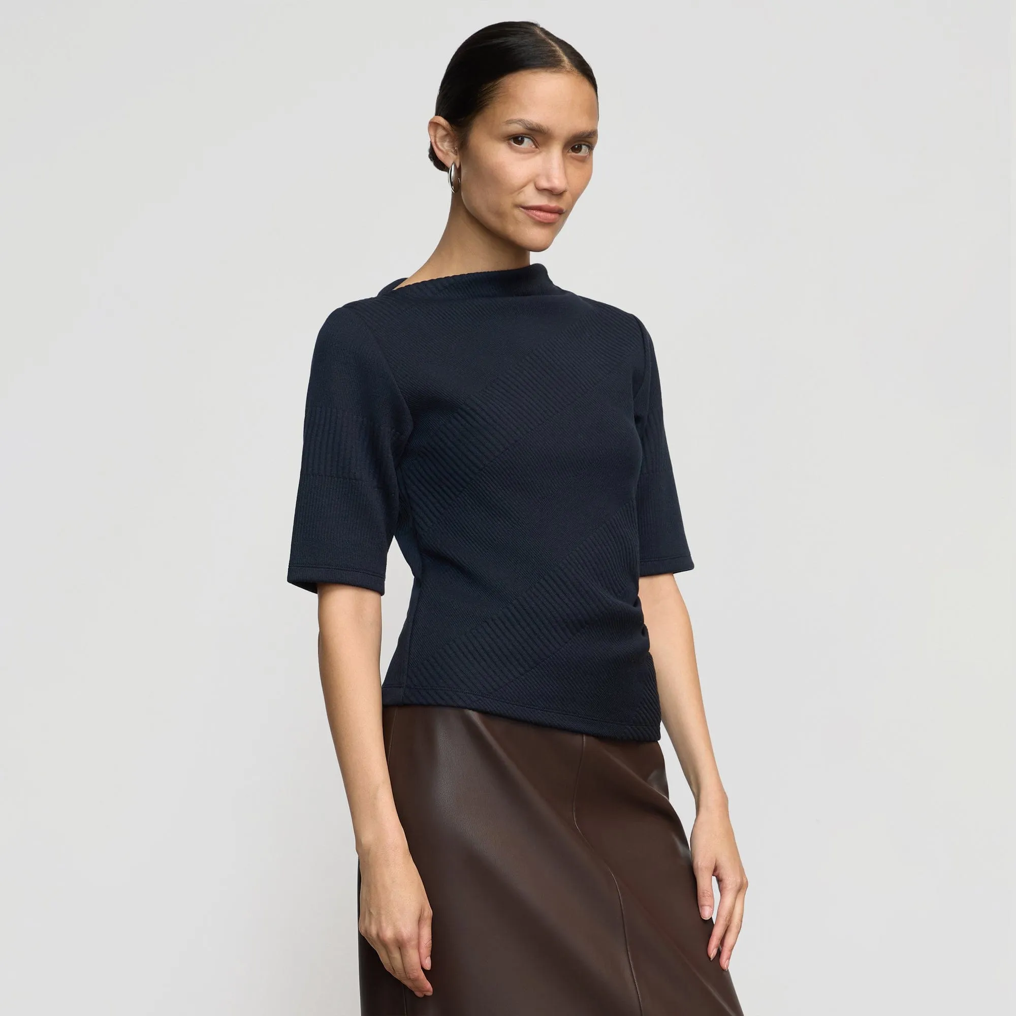 Pauline Ribbed Asymmetric-Neck Top