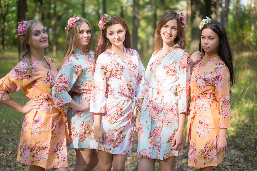 Peach & Sky Blue Wedding Colors Bridesmaids Robes, Kimono Robes