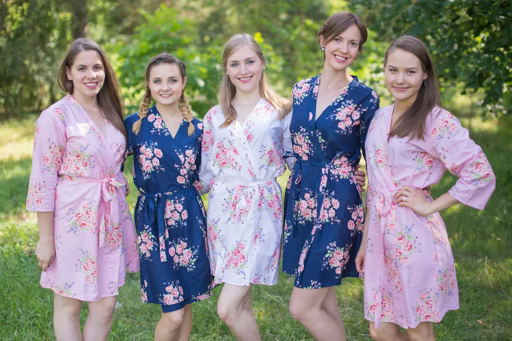 Pink and Navy Blue Wedding Colors Bridesmaids Robes