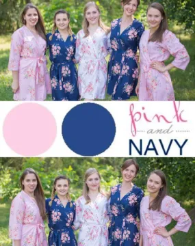 Pink and Navy Blue Wedding Colors Bridesmaids Robes