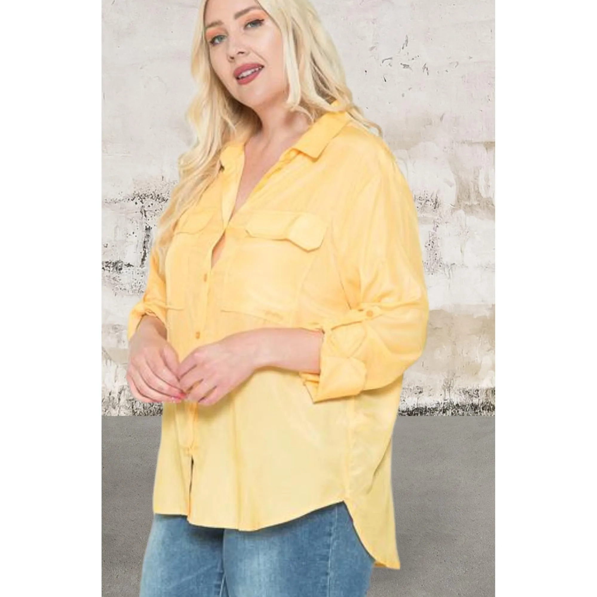 Plus Size Long sleeve Button Front Satin Shirt