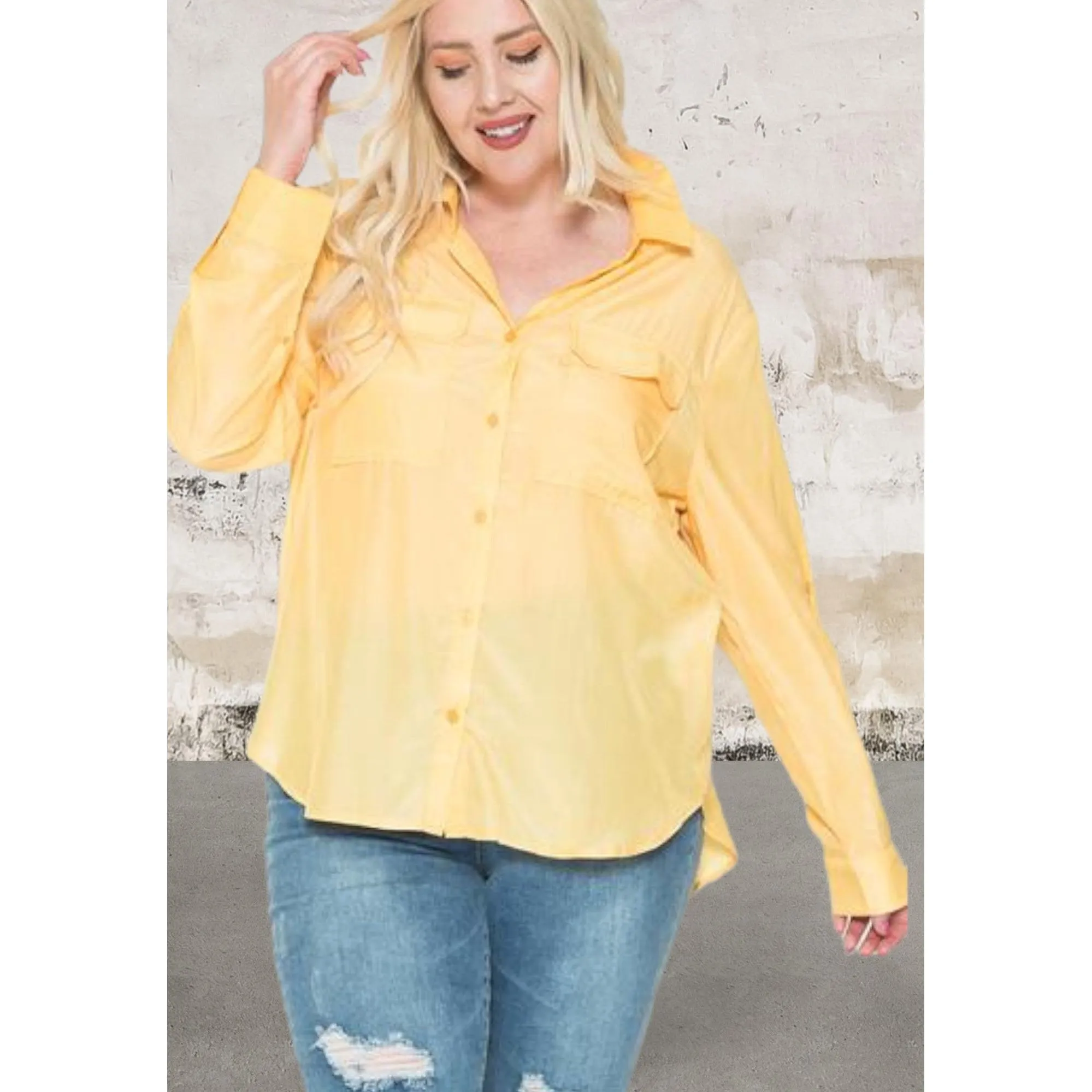 Plus Size Long sleeve Button Front Satin Shirt