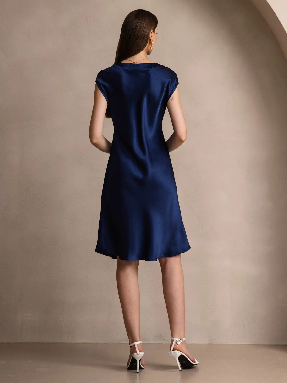 Pure Silk Elegant Short Sleeves Dress