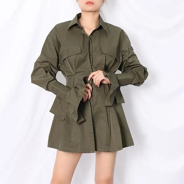 Shirt Dress With Turn-Down Collar And Chest Pocket