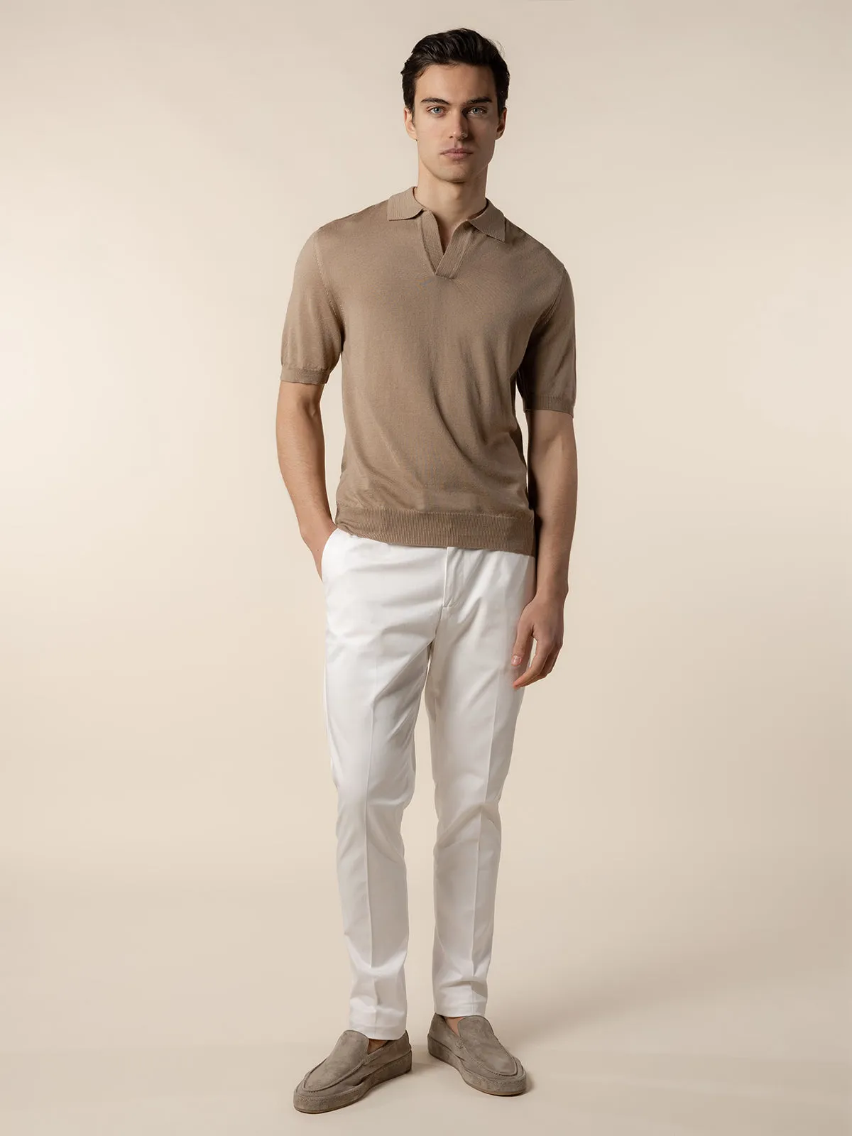 Shortsleeve Buttonless Polo Hazelnut