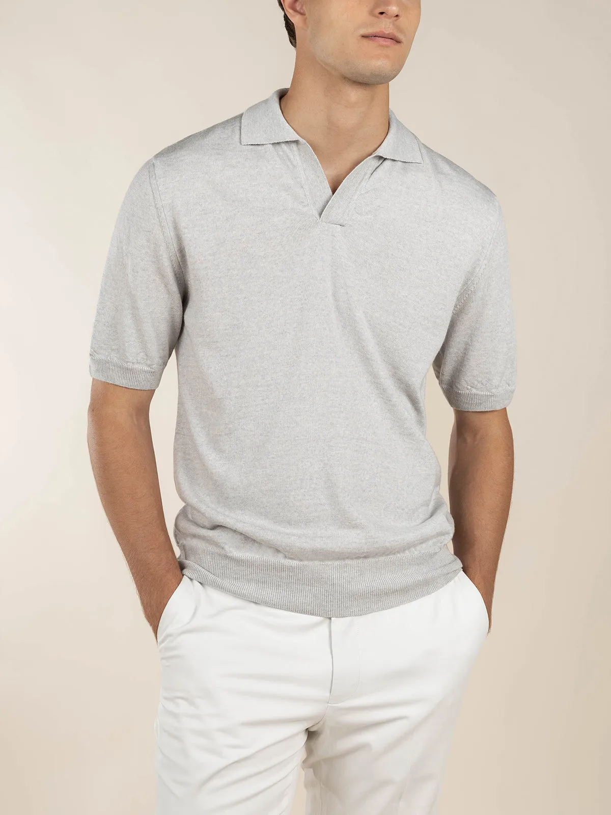 Shortsleeve Buttonless Polo Light Grey