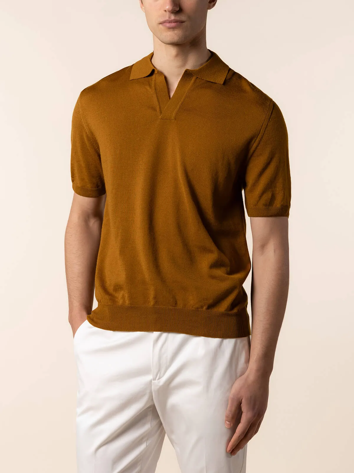 Shortsleeve Buttonless Polo Saffron