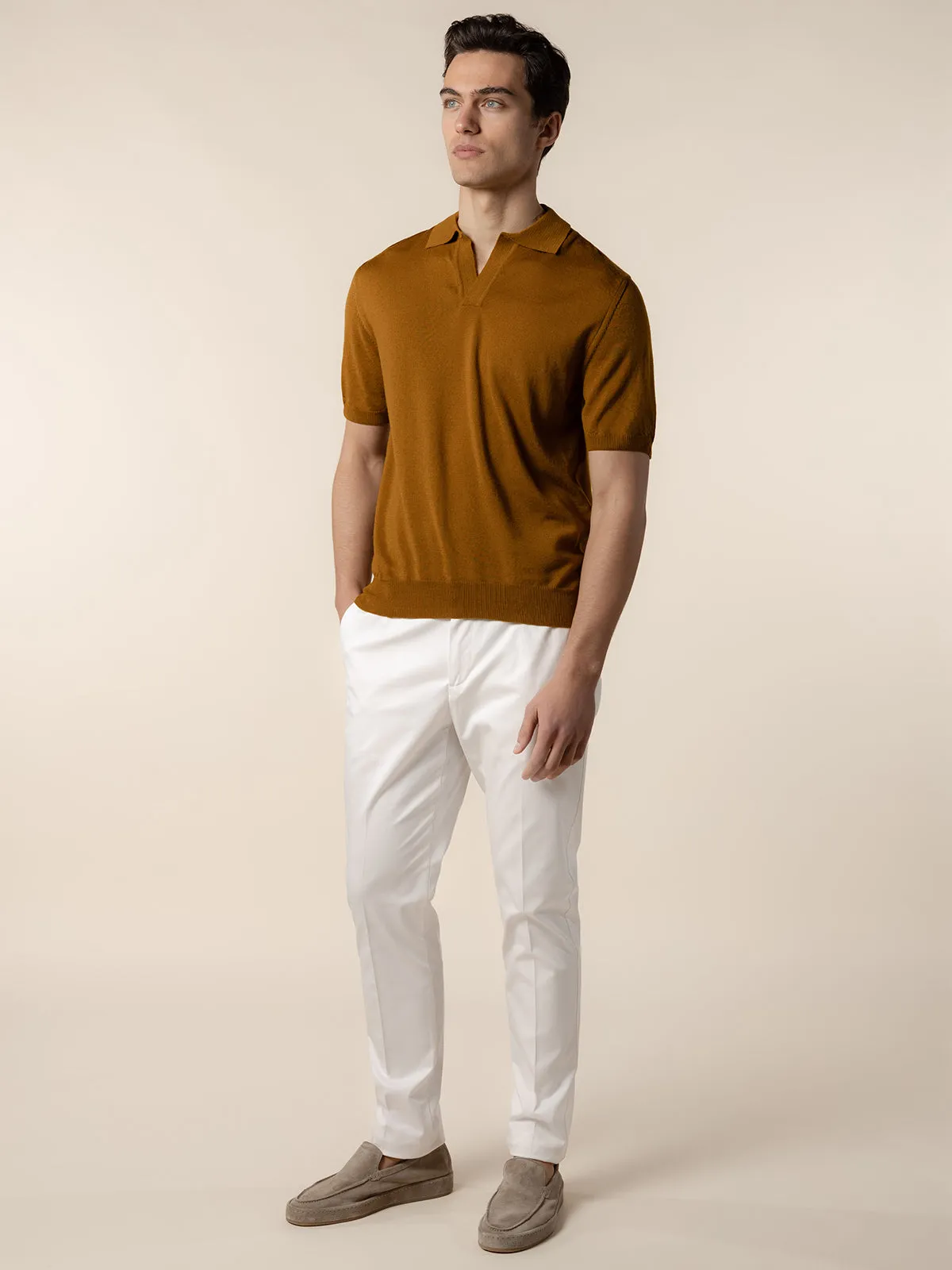 Shortsleeve Buttonless Polo Saffron