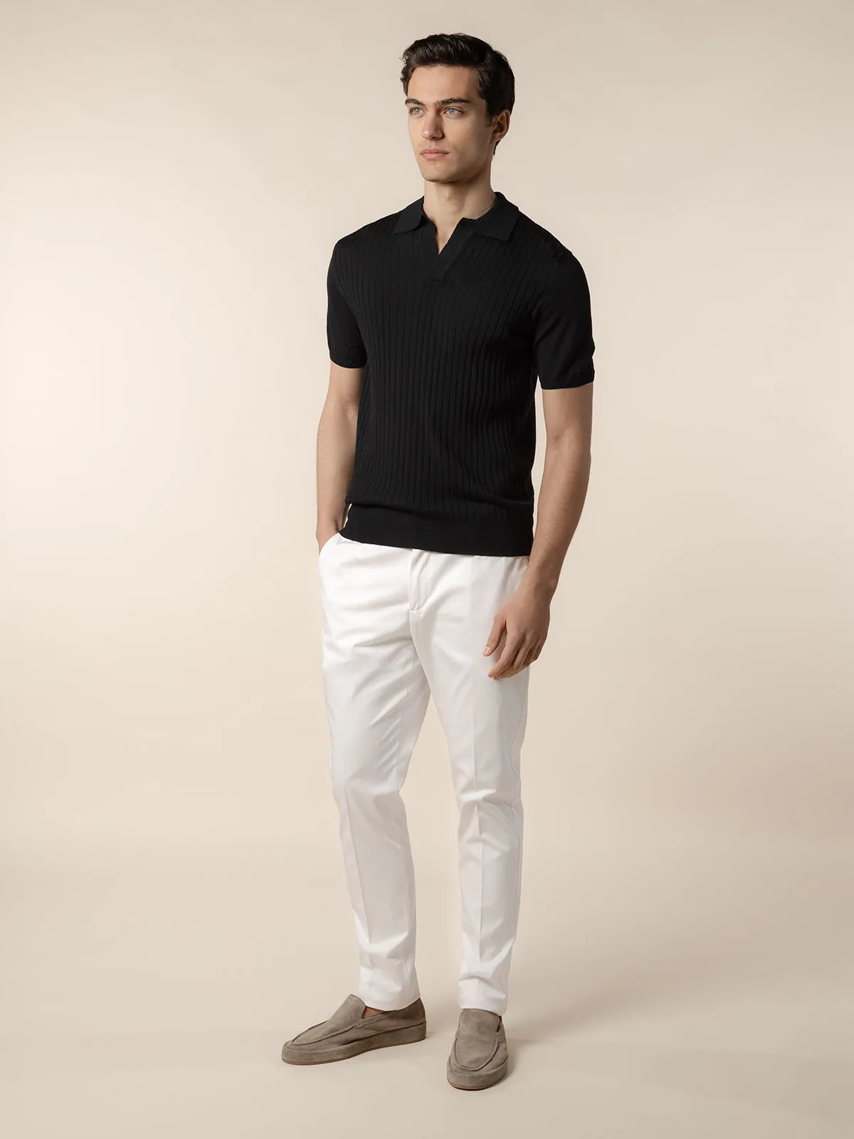 Shortsleeve Buttonless Ribbed Polo Black