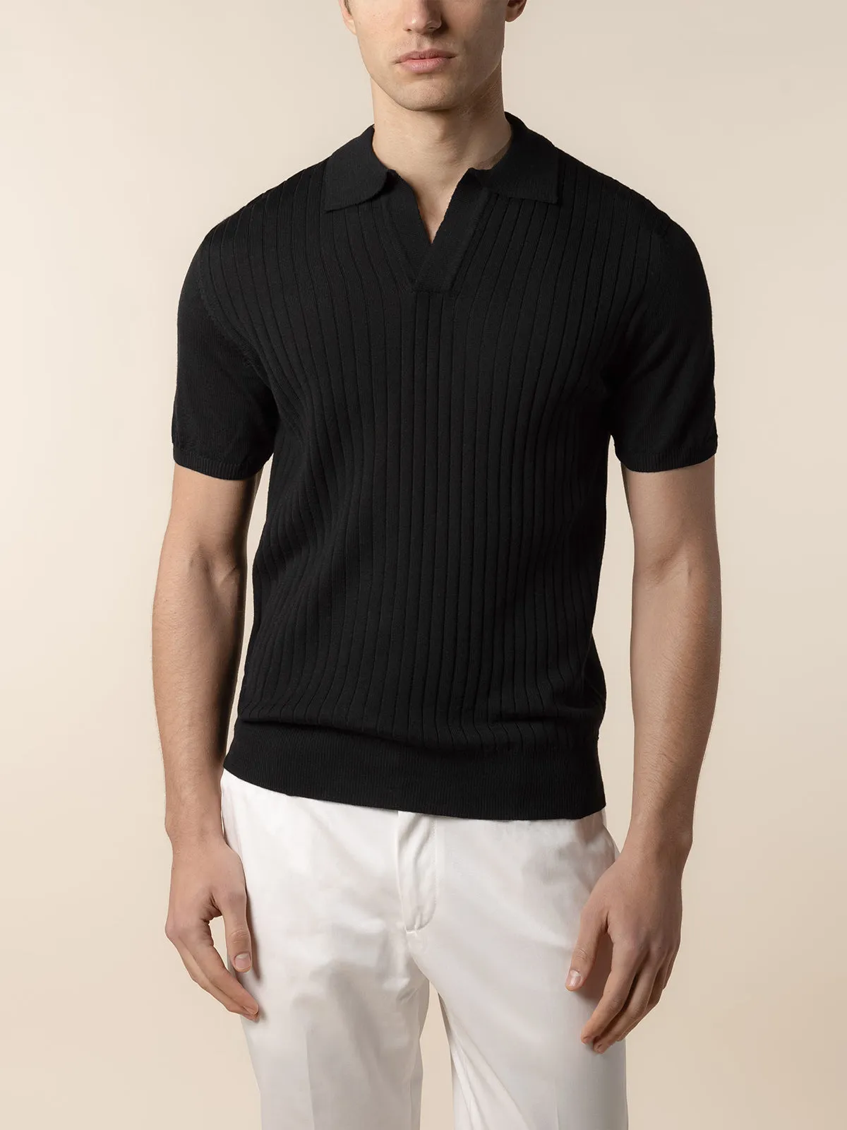 Shortsleeve Buttonless Ribbed Polo Black