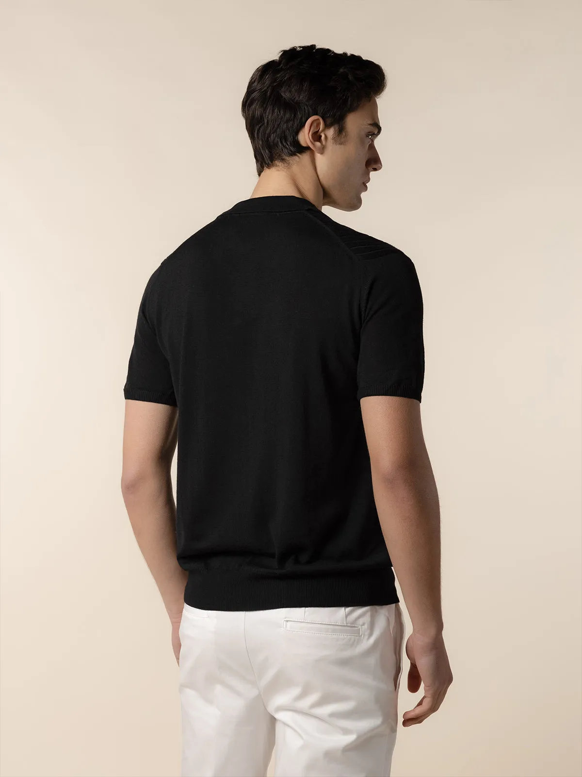 Shortsleeve Buttonless Ribbed Polo Black