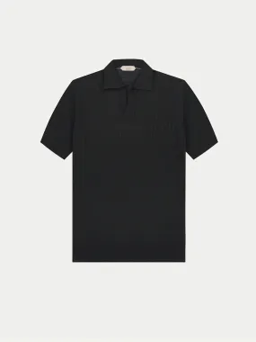 Shortsleeve Buttonless Ribbed Polo Black