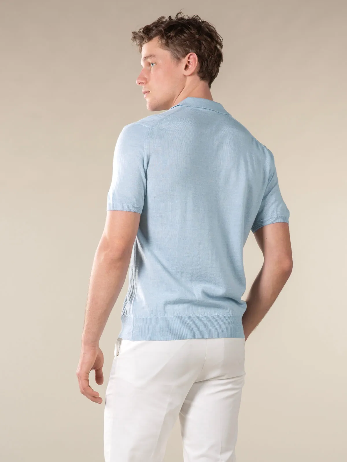 Shortsleeve Buttonless Ribbed Polo Light Blue