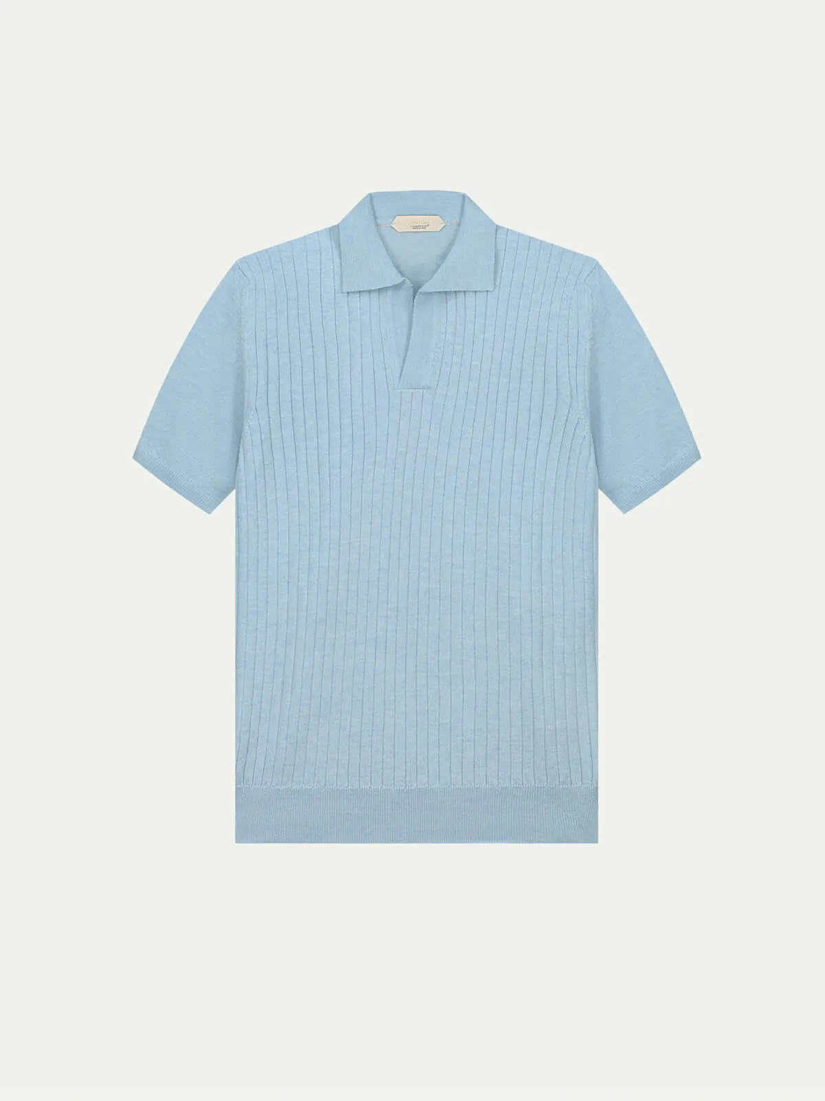 Shortsleeve Buttonless Ribbed Polo Light Blue