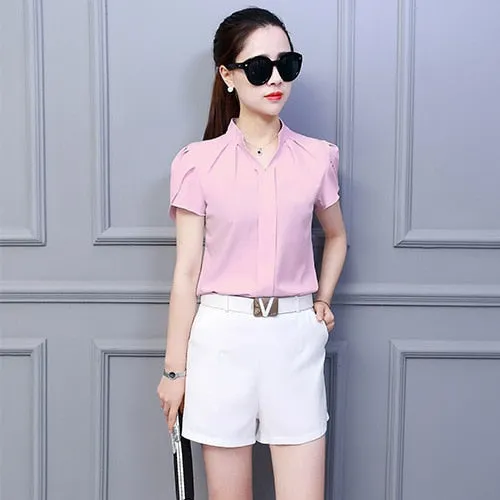 Shortsleeved Blouse With V-Neck