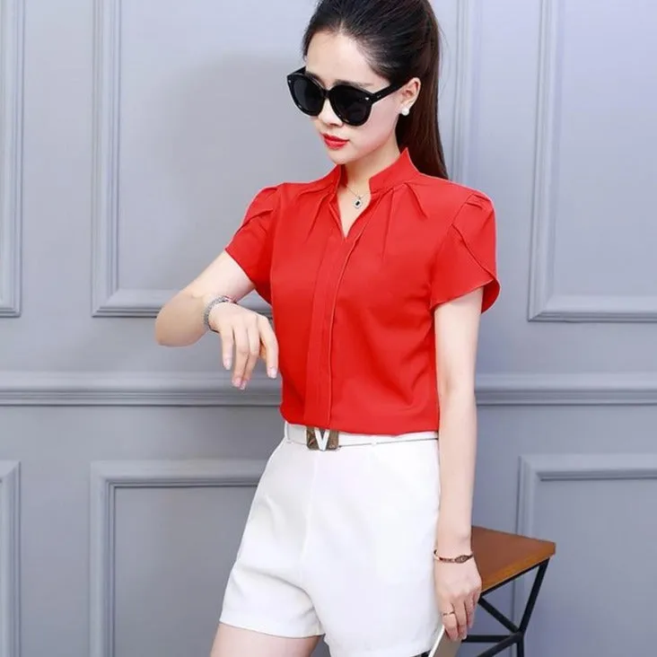 Shortsleeved Blouse With V-Neck