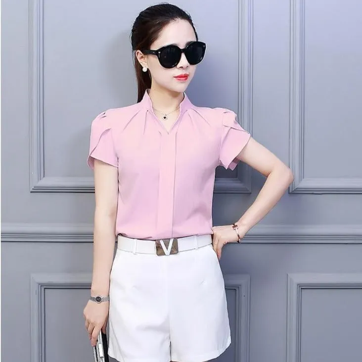 Shortsleeved Blouse With V-Neck