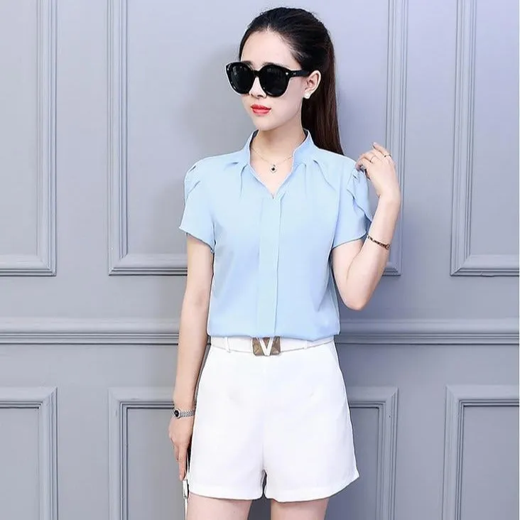 Shortsleeved Blouse With V-Neck